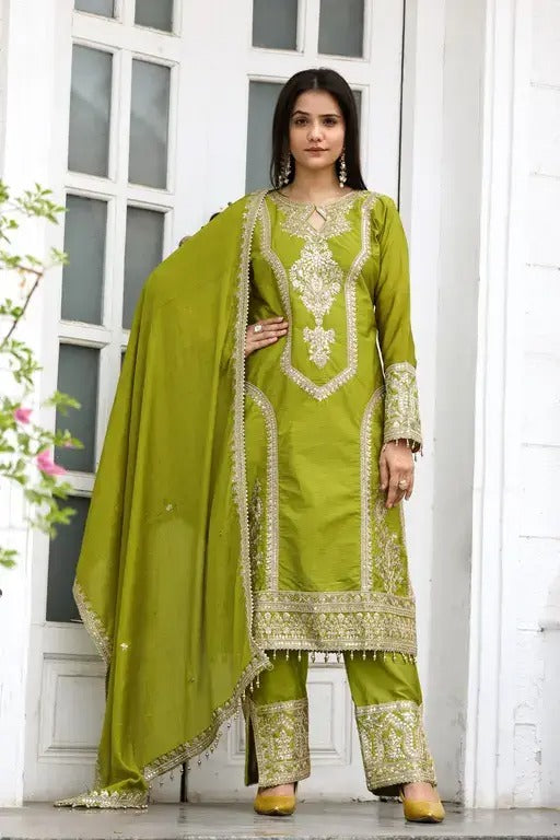 Emerald Radiance: Embroidered Elegance