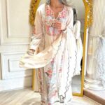 White Embrodery Work Straight Kurta Suit With Pant Set 