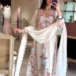 White Embrodery Work Straight Kurta Suit With Pant Set 
