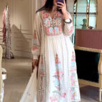 White Embrodery Work Straight Kurta Suit With Pant Set 