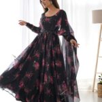 Black Color Printed Anarkali Kurta Set 