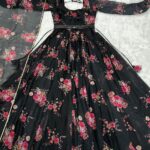 Black Color Printed Anarkali Kurta Set 