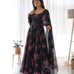 Black Color Printed Anarkali Kurta Set 