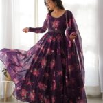 Purple Color Printed Anarkali Kurta Set 