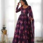 Purple Color Printed Anarkali Kurta Set 