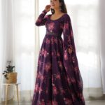 Purple Color Printed Anarkali Kurta Set 