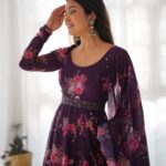 Purple Color Printed Anarkali Kurta Set 
