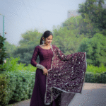 Purple Color Sequence Embrodery Work Anarkali Kurta Set 