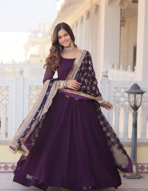 Purple Faux Georgette Sequence Embroidery Work Full Flare Anarkali Suit 