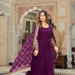 Purple Color Sequence Embrodery Work Anarkali Kurta Set 