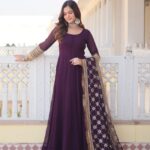 Purple Faux Georgette Sequence Embroidery Work Full Flare Anarkali Suit 