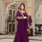 Purple Color Sequence Embrodery Work Anarkali Kurta Set 