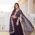 Purple Faux Georgette Sequence Embroidery Work Full Flare Anarkali Suit 