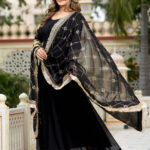 Black Color Sequence Embrodery Work Anarkali Kurta Set 