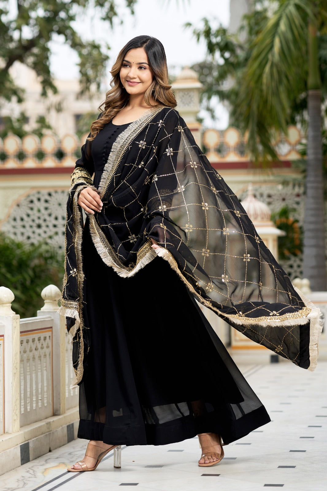 Black Color Sequence Embrodery Work Anarkali Kurta Set 