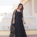 Black Faux Georgette Sequence Embroidery Work Full Flare Anarkali Suit 