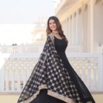 Black Faux Georgette Sequence Embroidery Work Full Flare Anarkali Suit 