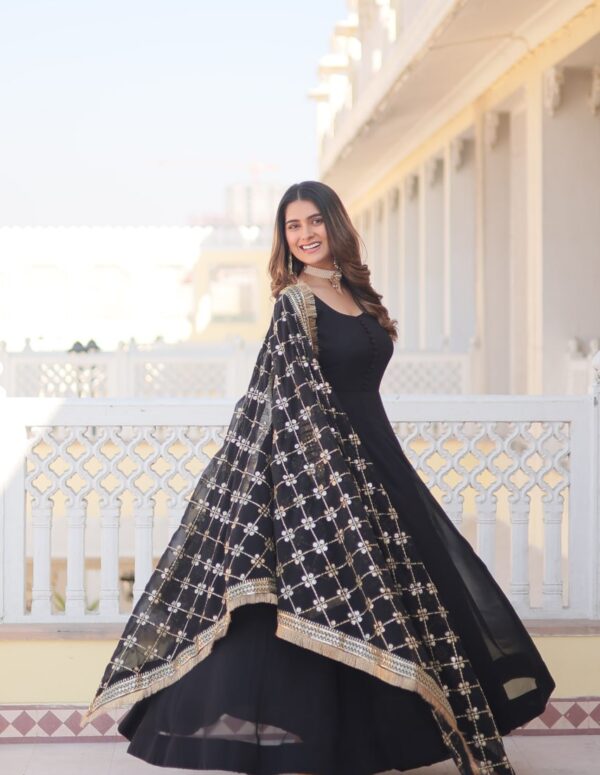 Black Faux Georgette Sequence Embroidery Work Full Flare Anarkali Suit 