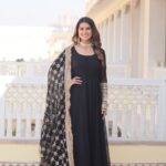 Black Faux Georgette Sequence Embroidery Work Full Flare Anarkali Suit 