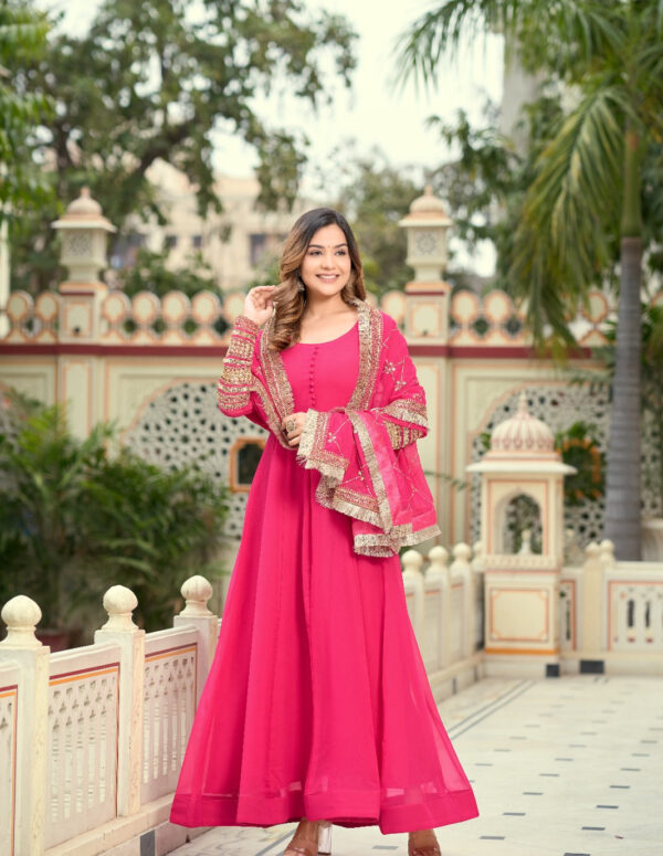 Rani Color Sequence Embrodery Work Anarkali Kurta Set 