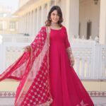 Rani Pink Faux Georgette Sequence Embroidery Work Full Flare Anarkali Suit 