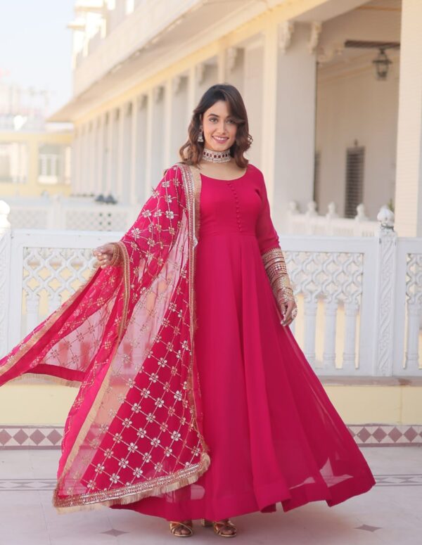 Rani Pink Faux Georgette Sequence Embroidery Work Full Flare Anarkali Suit 
