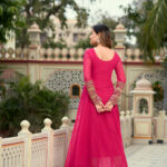 Rani Color Sequence Embrodery Work Anarkali Kurta Set 