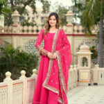 Rani Color Sequence Embrodery Work Anarkali Kurta Set 