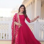Rani Pink Faux Georgette Sequence Embroidery Work Full Flare Anarkali Suit 