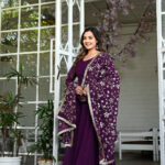 Purple Color Sequence Embrodery Work Anarkali Kurta Set 