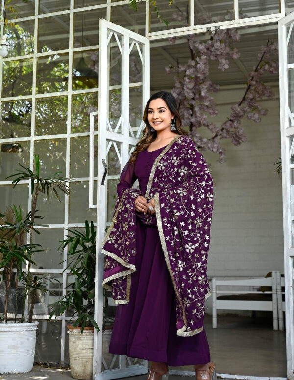 Purple Color Sequence Embrodery Work Anarkali Kurta Set 