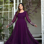 Purple Color Sequence Embrodery Work Anarkali Kurta Set 
