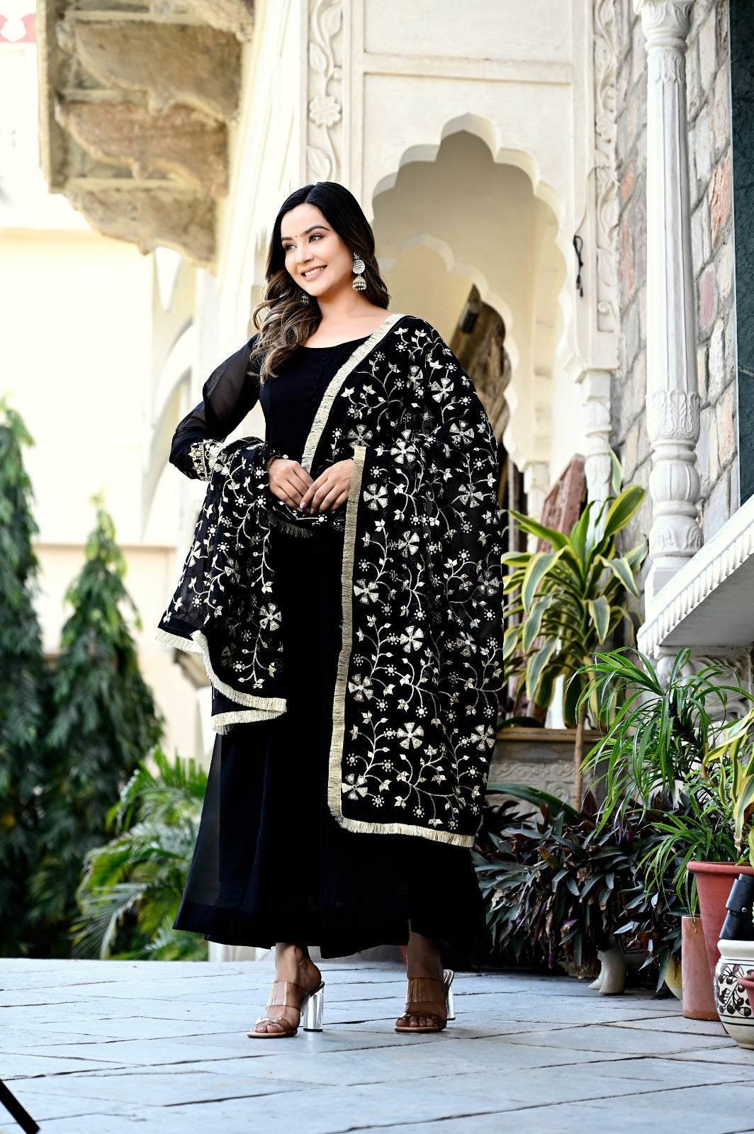 Black Color Sequence Embrodery Work Anarkali Kurta Set 