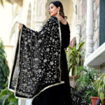 Black Color Sequence Embrodery Work Anarkali Kurta Set 