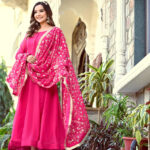 Rani Color Sequence Embrodery Work Anarkali Kurta Set 