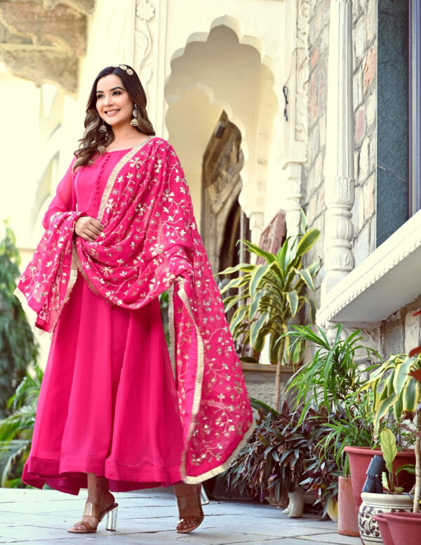 Rani Color Sequence Embrodery Work Anarkali Kurta Set 