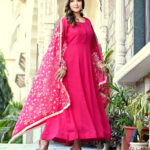 Rani Color Sequence Embrodery Work Anarkali Kurta Set 