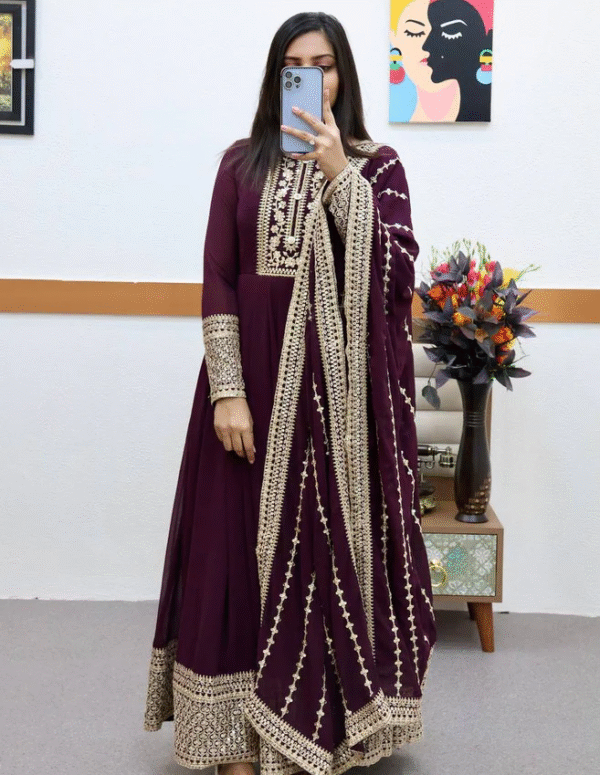 Fancy Sequence Coding Embrodery Work Anarkali Kurtaset With Dupatta 