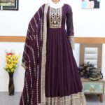Fancy Sequence Coding Embrodery Work Anarkali Kurtaset With Dupatta 