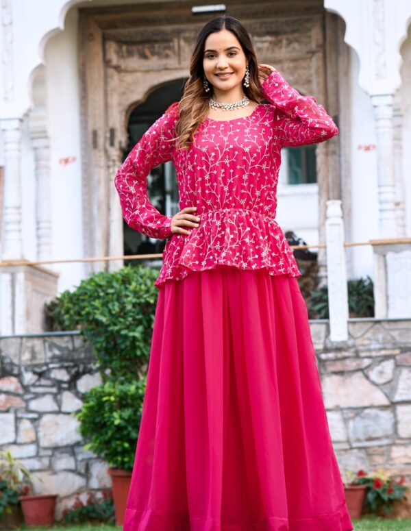 Fancy Embrodery Sequence Fox Blooming Georgette Lahenga Choli 