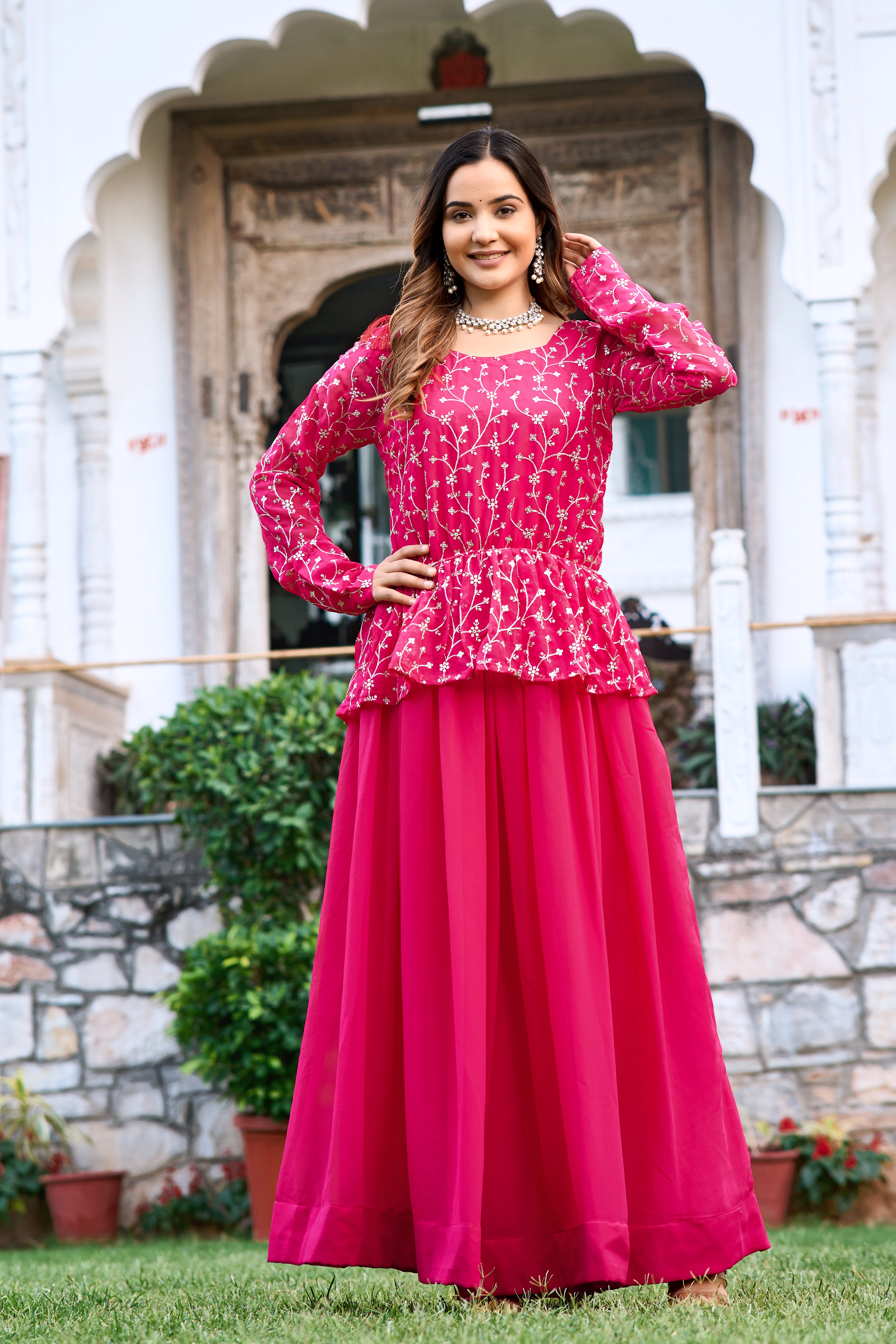 Fancy Embrodery Sequence Fox Blooming Georgette Lahenga Choli 