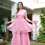 Fancy Womens Ethnics Pink Anarkali Kurtaset With Dupatta 