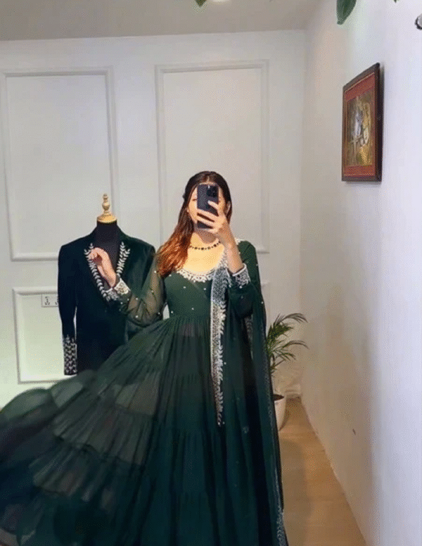 Emerald Green Georgette Anarkali Suit with Intricate Embroidery