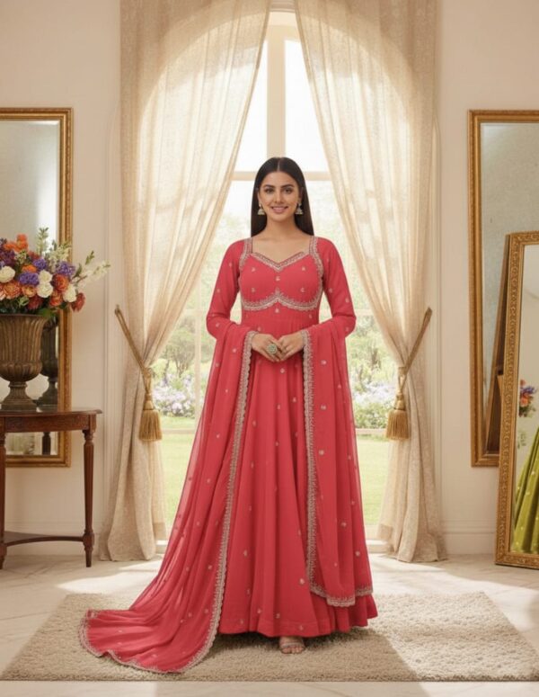 Gajri Pink Embroidered Anarkali Gown with Matching Dupatta – Festive & Wedding Wear