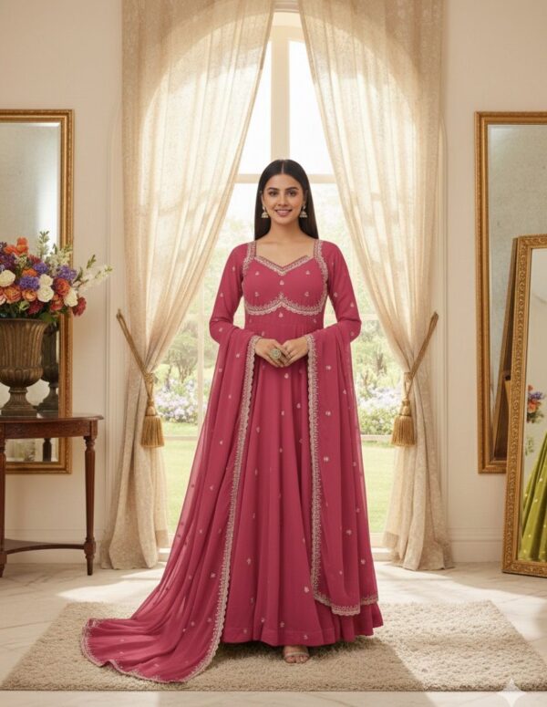 Gajri Pink Embroidered Anarkali Gown with Matching Dupatta – Festive & Wedding Wear