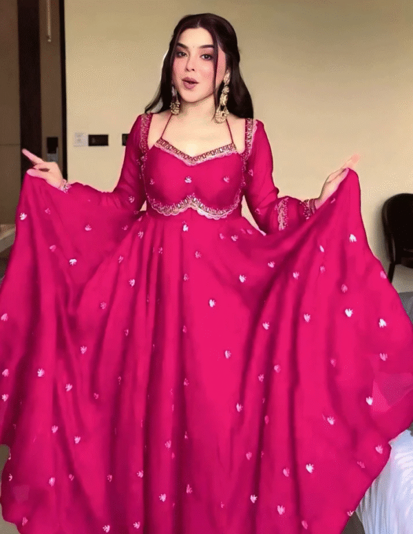 Rani Pink Embroidered Anarkali Gown with Flared Silhouette – Party & Festive Wear