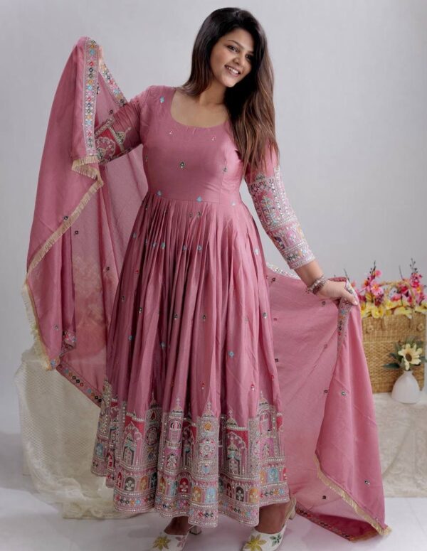 Dusty Rose Embroidered Anarkali Set with Dupatta