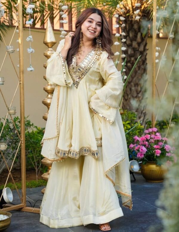 Wedding Special Full Sleeves Real Mirror Work Sharara Suit